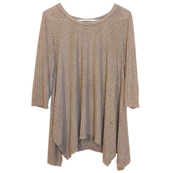 Cal Style USA Size Medium M Brown Faux Soft Suede 3/4 Sleeve Blouse Eyelets Boho - Picture 1 of 9